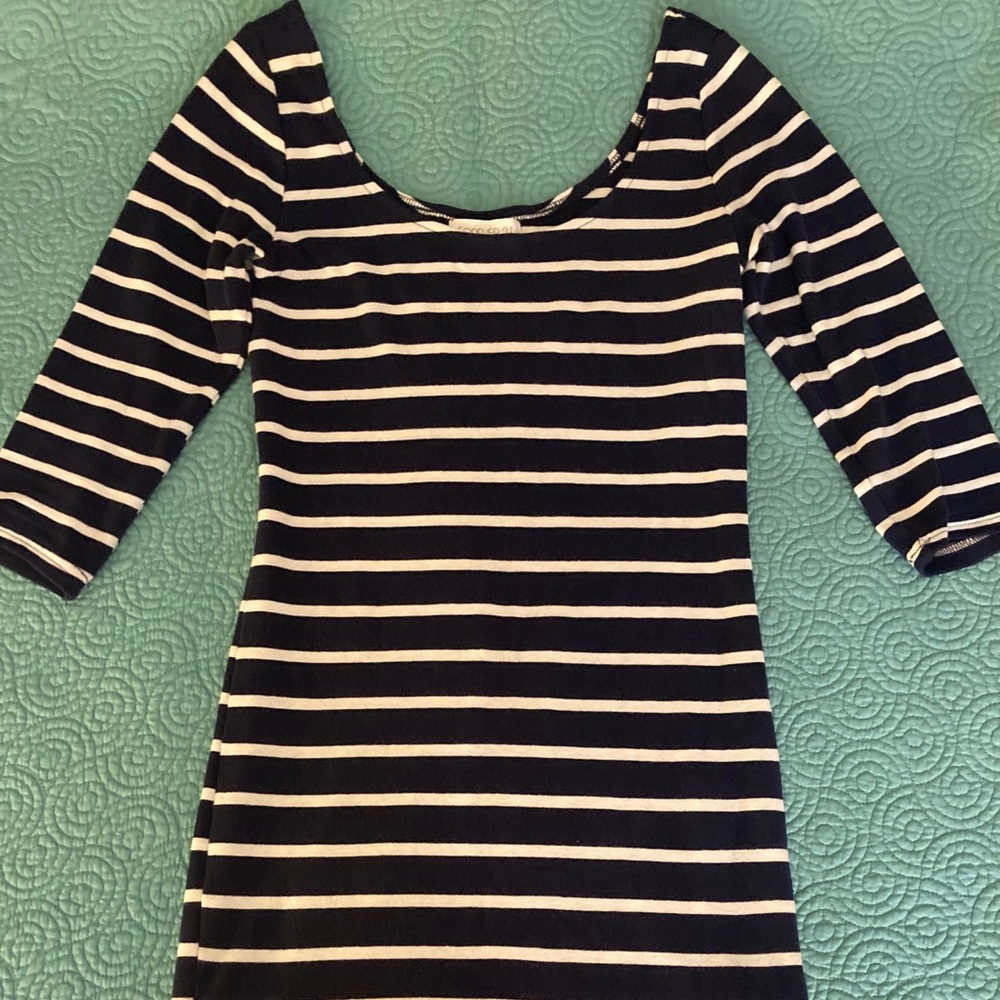 Navy Blue and White stripe body con type dress